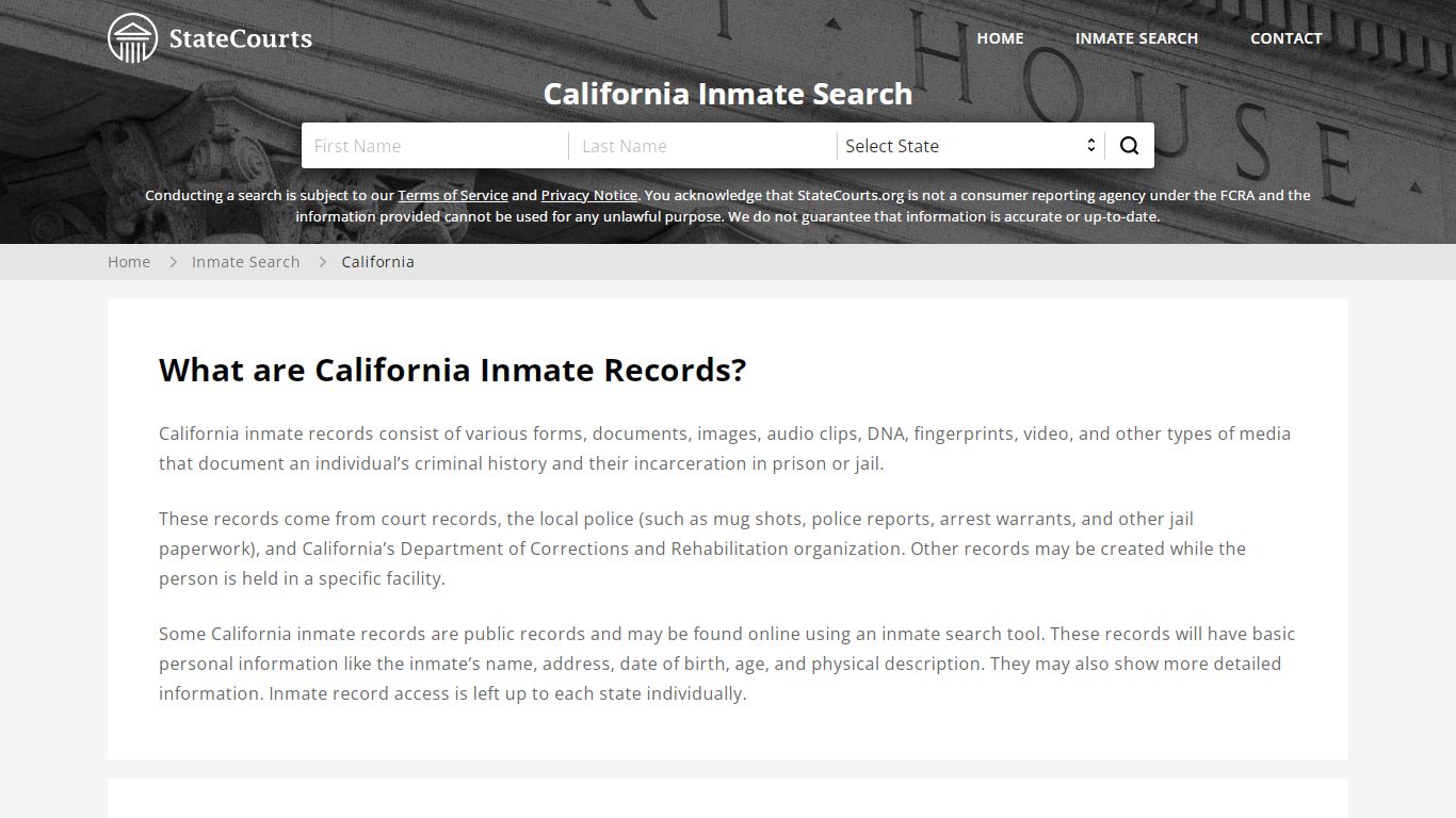 California Inmate Search, Prison and Jail Information - StateCourts