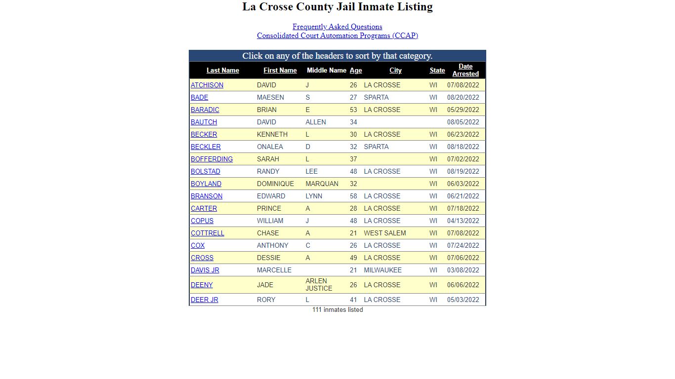 Inmate Locater-Version: 2021.9.14.0 - La Crosse County, Wisconsin